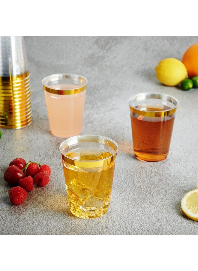 FOCUSLINE 10 oz Gold Plastic Cups, Disposable Clear Fancy Hard Plastic Cups, Gold Rimmed, Heavy Duty, Reusable,100 Count - Image 4