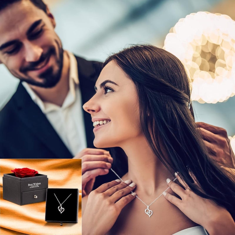 JIVRIX Forever Red Real Rose - with Aromatherapy Necklace, Eternal Rose Flowers & Heart Necklace Gift with I LOVE YOU in 100 Languages Necklace Romantic Gifts for Mothers Day, Birthday & Women. - Image 5