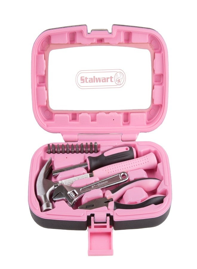 Stalwart 15-Piece Household Hand Tool Set with Carry Case – Tool Kit with Screwdrivers, Pliers, and Wrenches – Great for Home or Car (Pink) - Image 1