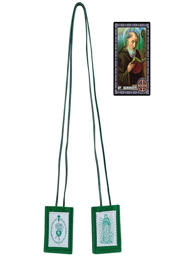 TALPGOD Scapulars Catholic,3 Pack Green Scapular Of Immaculate Heart of Mary Green, Escapularios Catolicos Scapular Catholic Religious Gift For Women,Catholic Blessed Saint Benedict Prayer Card - Image 3