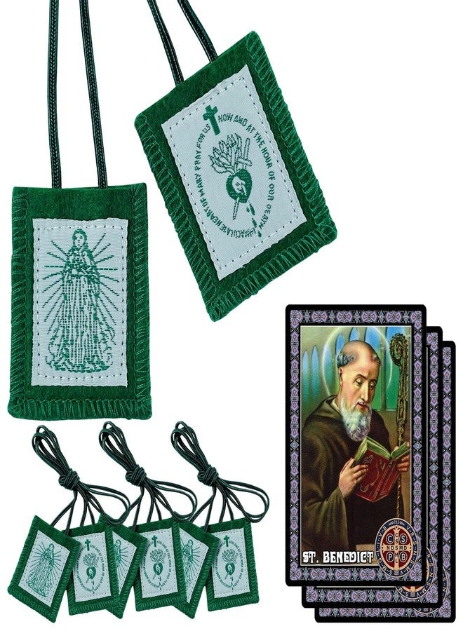 TALPGOD Scapulars Catholic,3 Pack Green Scapular Of Immaculate Heart of Mary Green, Escapularios Catolicos Scapular Catholic Religious Gift For Women,Catholic Blessed Saint Benedict Prayer Card - Image 1