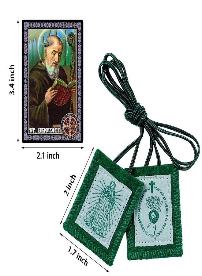 TALPGOD Scapulars Catholic,3 Pack Green Scapular Of Immaculate Heart of Mary Green, Escapularios Catolicos Scapular Catholic Religious Gift For Women,Catholic Blessed Saint Benedict Prayer Card - Image 2
