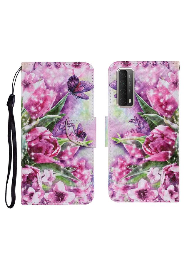 إيدويي جراب لهاتف Huawei P Smart 2021 / Y7a، جراب جلدي من البولي يوريثان قابل للطي أفقيًا بنمط رسم ملون مع حامل وفتحات للبطاقات ومحفظة وحبل تعليق - Image 1