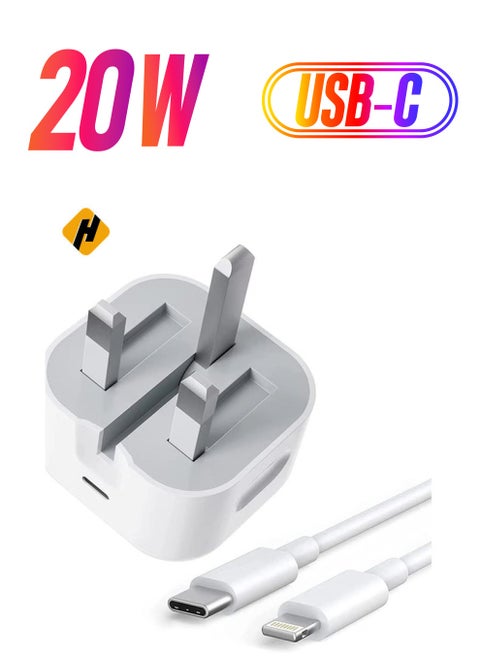 20W PD Type C Power Block Wall Charger Plug Adapter with 1M USB-C to Lightning Cable Compatible with iPhone 14/13/11/X/XS/iPad