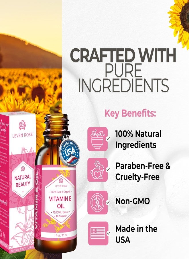 Leven Rose 100% Vitamin E Oil 75,000 IU per oz 100% Natural, Organic, Pure Vitamin E Oil for Skin, Face, Hair, Nails 1oz - Image 3