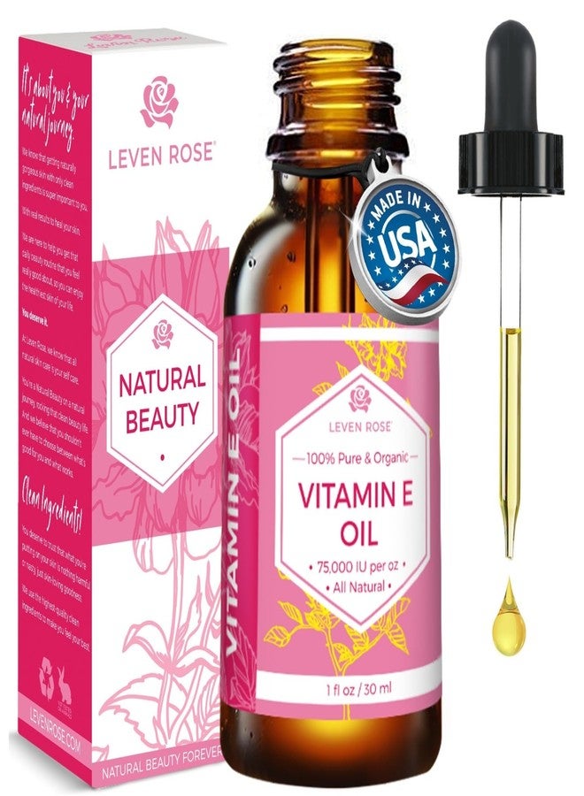 Leven Rose 100% Vitamin E Oil 75,000 IU per oz 100% Natural, Organic, Pure Vitamin E Oil for Skin, Face, Hair, Nails 1oz - Image 1