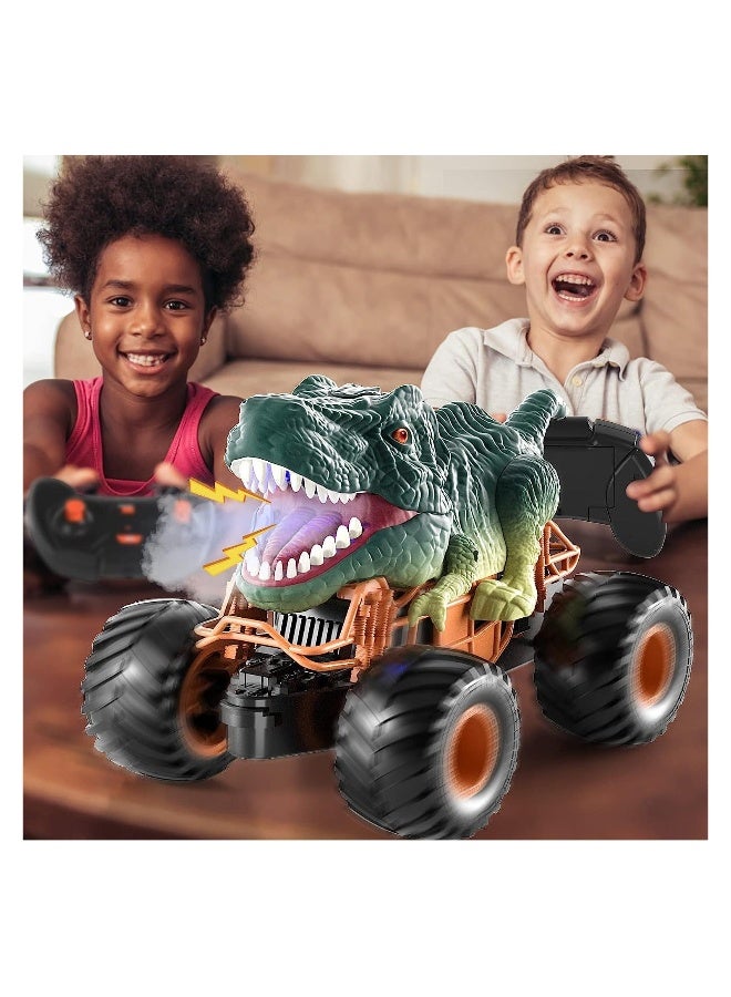 إسكدنيا سيارة ديناصور RC بتردد 2.4GHz مع تحكم عن بُعد، ألعاب ديناصور مزودة بإضاءة وصوت ورذاذ، مناسبة للاستخدام الداخلي والخارجي، سيارات كهربائية لجميع التضاريس، هدايا  للصبيان من 3 إلى 12 سنة.