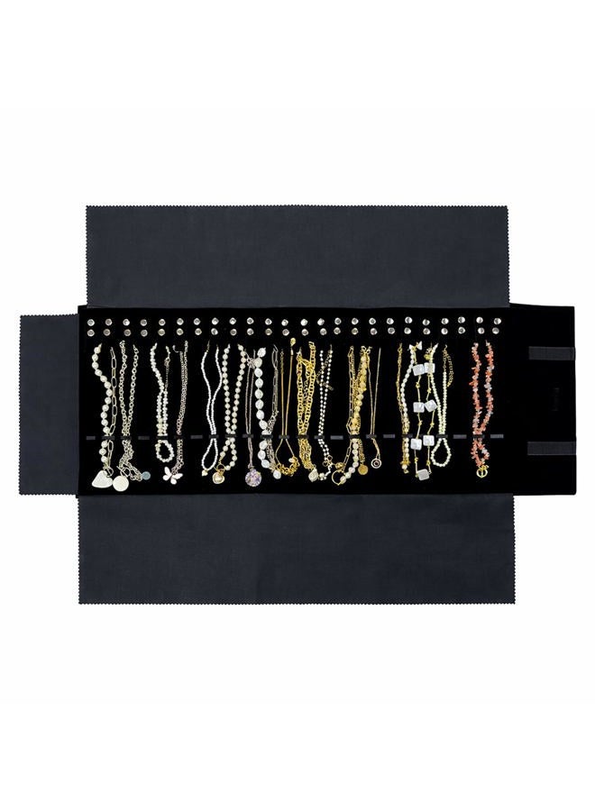 UnionPlus Velvet Travel Jewelry Roll Bag Organizer for Necklaces, Elastic Band and Anti-winding, Large, Black - Image 1