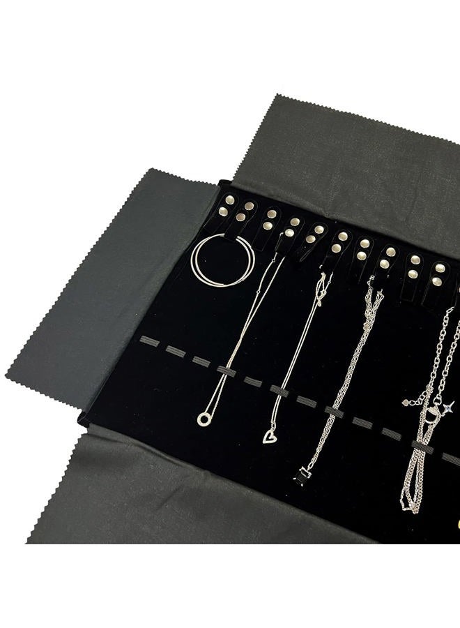 UnionPlus Velvet Travel Jewelry Roll Bag Organizer for Necklaces, Elastic Band and Anti-winding, Large, Black - Image 4