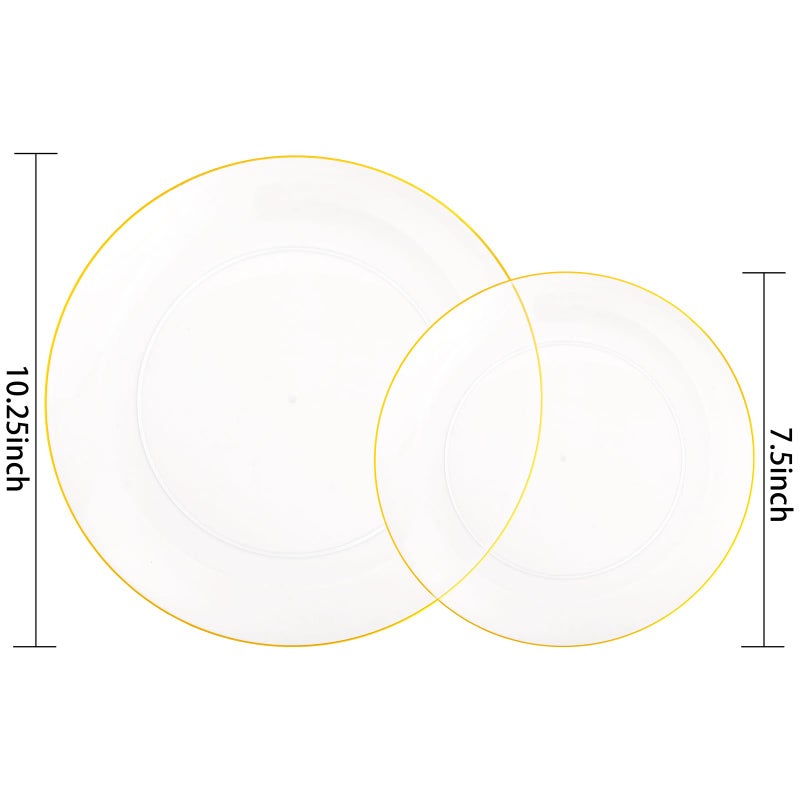 PULOTE 100PCS Clear and Gold Plastic Plates - Heavy Duty Clear Disposable Plastic Plates With Gold Trim for Wedding&Party Include 50 Dinner Plates, 50 Dessert Plates - Image 2