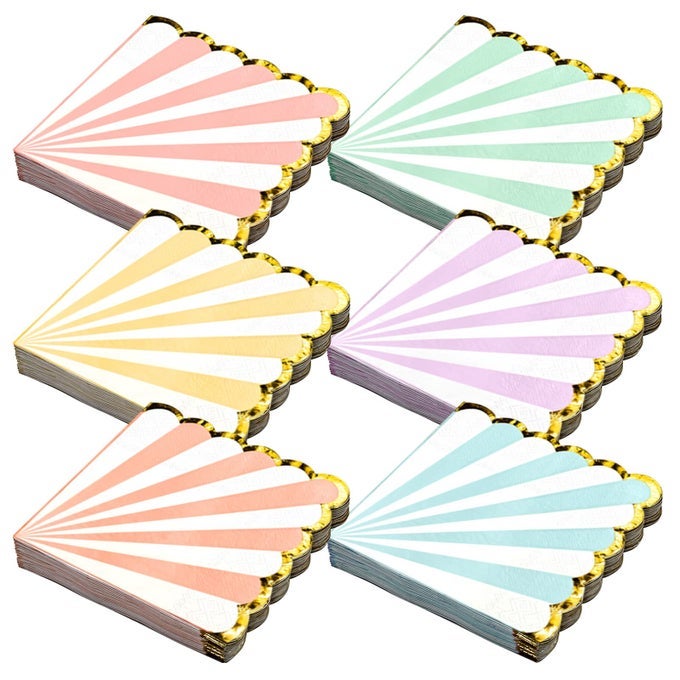 PARTY PAPER NAPKINS PASTEL SCALLOPED EDGE WITH GOLD FOIL LUNCHEON NAPKINS 6 COLORS 3PLY 100SHEETS 65 X 65 INCHES