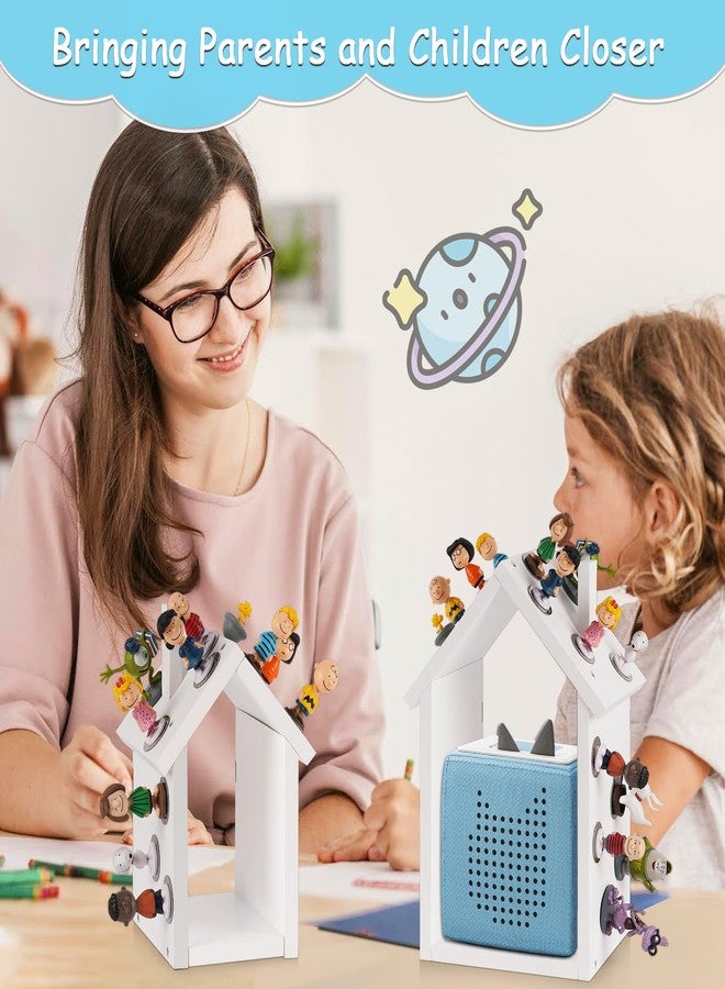 Exttlliy for Tonies Shelf Magnetic - for Tonies Figure Organizer Kids Room, Wooden Display Shelf for Tonies Box Holder, Wall Floating Shelves Toy Storage, House Shape Set of 2 with 38Pcs Metal Plate (White) - Image 5