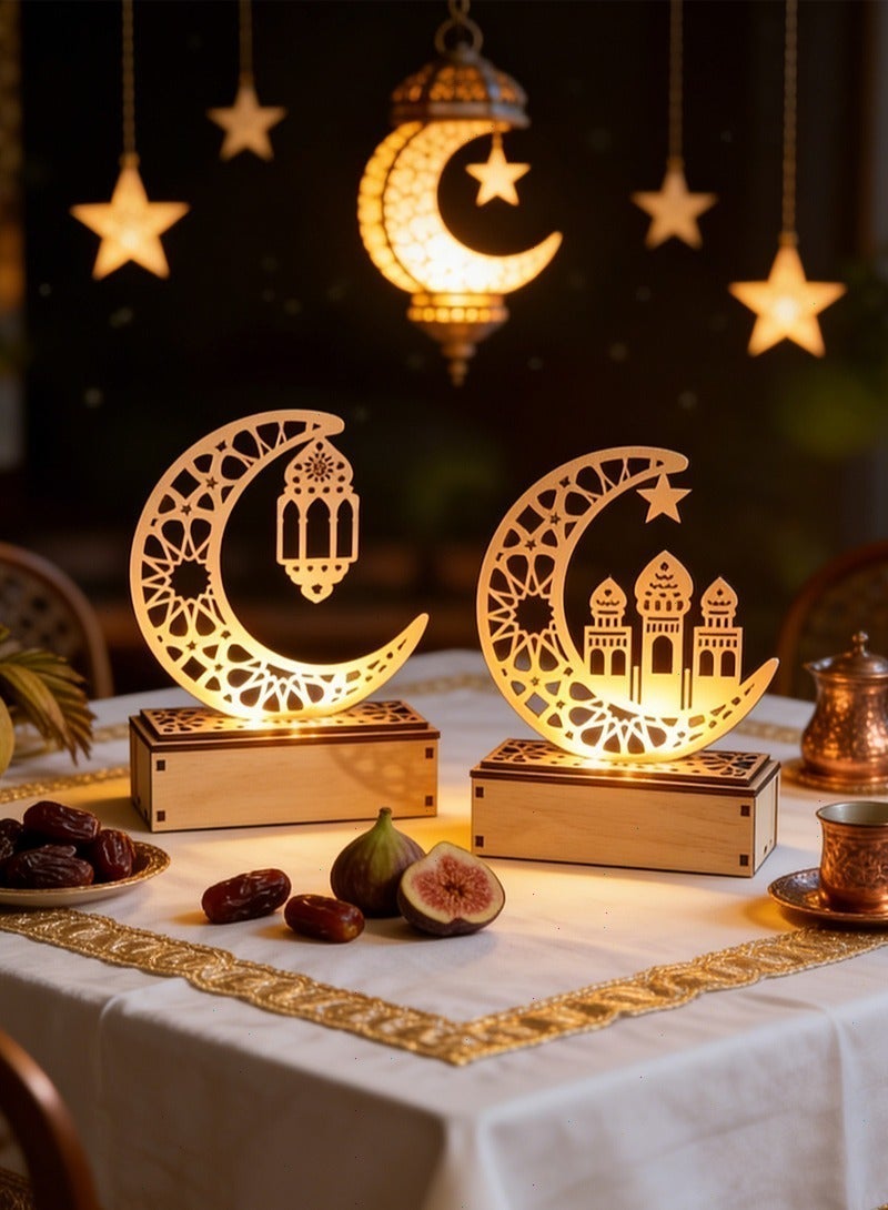 Ramadan Lights, Wooden Ramadan Decorative LED Lamp - Islamic Crescent Moon & Star Design, Warm Light for Home, Iftar & Eid Decor (4 Styles Available) - Image 4