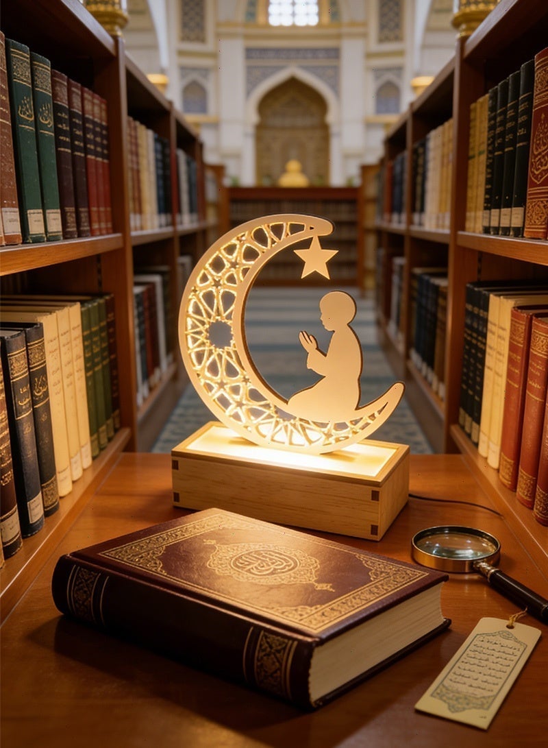 Ramadan Lights, Wooden Ramadan Decorative LED Lamp - Islamic Crescent Moon & Star Design, Warm Light for Home, Iftar & Eid Decor (4 Styles Available) - Image 5