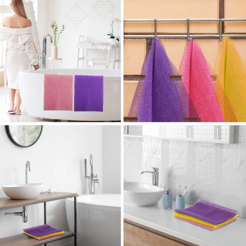 African Nylon Bath and Scrub Mesh (Pack of 4, Black, Blue, Pink, Purple) - Image 4