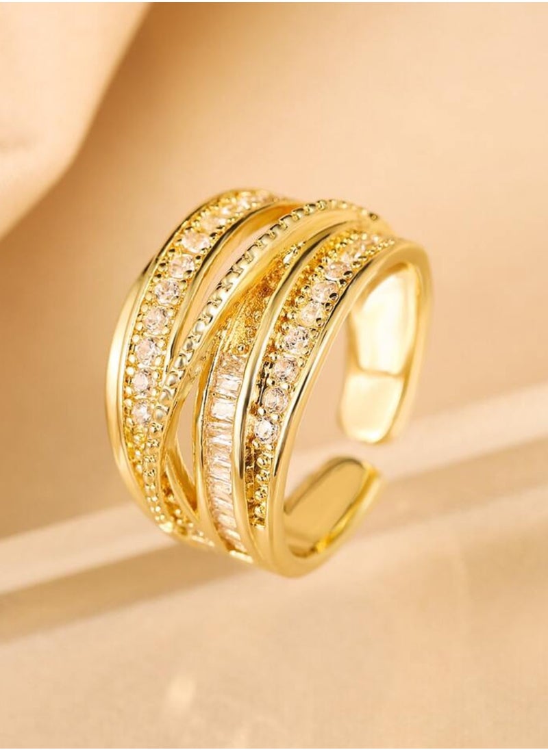 sixtyfour Elegant Stainless Steel Gold Plated Ring For Women One Size  - Image 3