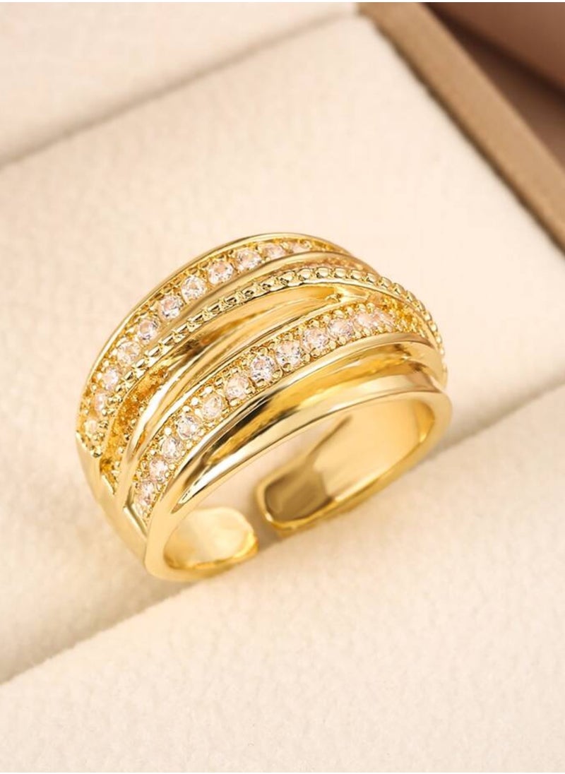 sixtyfour Elegant Stainless Steel Gold Plated Ring For Women One Size  - Image 1