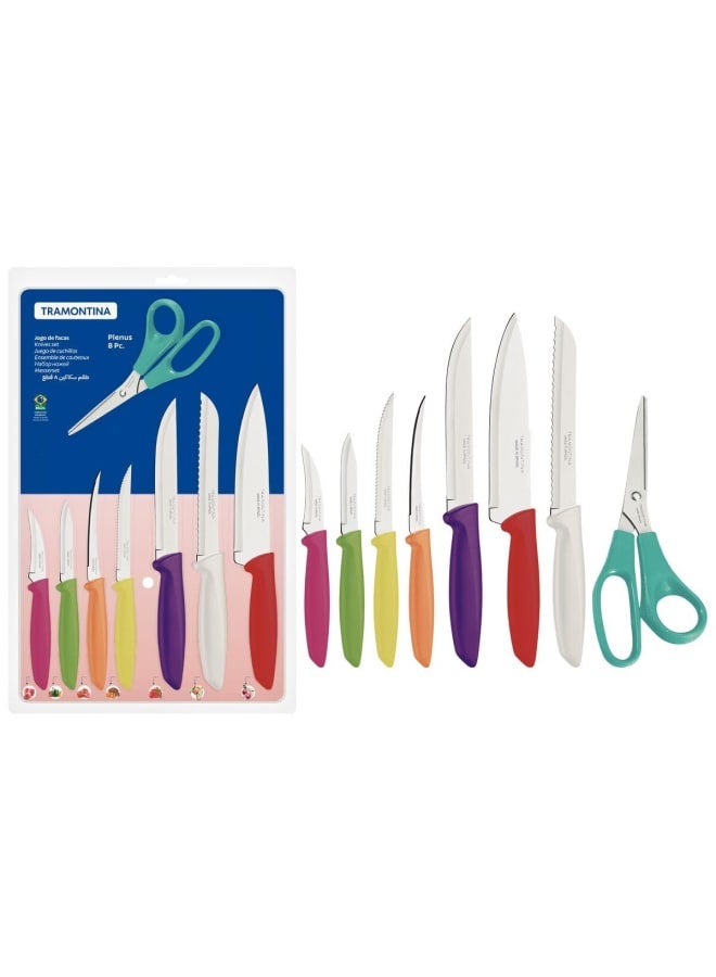 TRAMONTINA TRAMONTINA Plenus Knife Set – 7 Knives + 1 Scissors – Multi-Color Handles – Durable Blades for All Kitchen Needs  - Image 2
