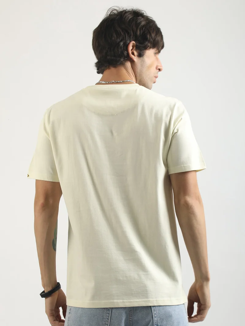 Maniac  Maniac Mens Printed Round Neck Half Sleeve White and Black Cotton Polo Tshirt for Men | Best Price UAE