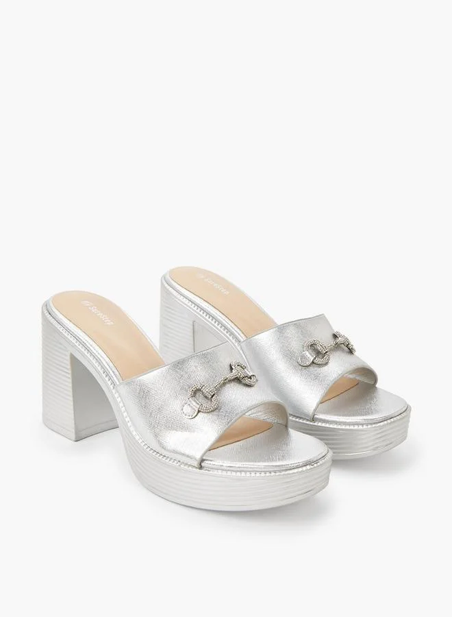 Surestep Women Lightweight Metallic Block Heel Sandals With Embellished Buckle