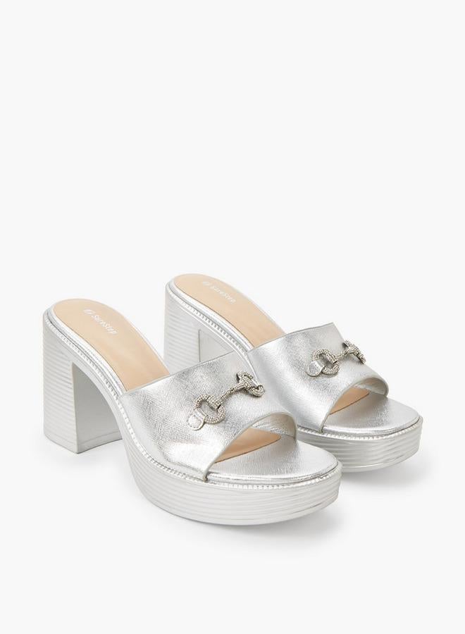 Surestep Women Lightweight Metallic Block Heel Sandals With Embellished Buckle - Image 1