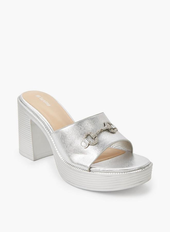 Surestep Women Lightweight Metallic Block Heel Sandals With Embellished Buckle - Image 2