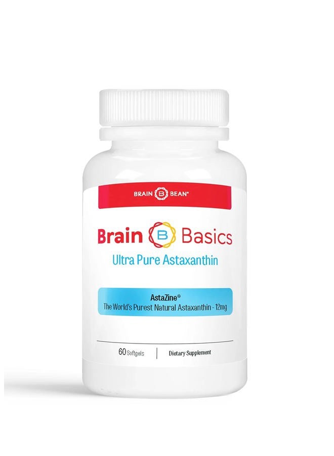Brain-Bean Brain Basics Ultra Pure Astaxanthin - 12mg AstaZine with 6mg Vitamin E. Non-GMO, Gluten Free Astaxanthin Supplements for Memory, Focus and Clarity - 60 Softgels - Image 1