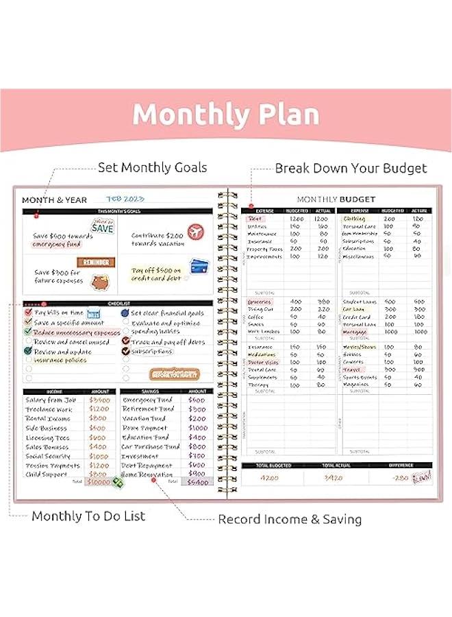 Arabest Budget Planner - Monthly Budget Book with Expense Tracker Notebook, Undated Bill Organizer & Finance Planner to Take Control of Your Money, 2025-2026 Account Book to Manage Your Finances-Pink - Image 3