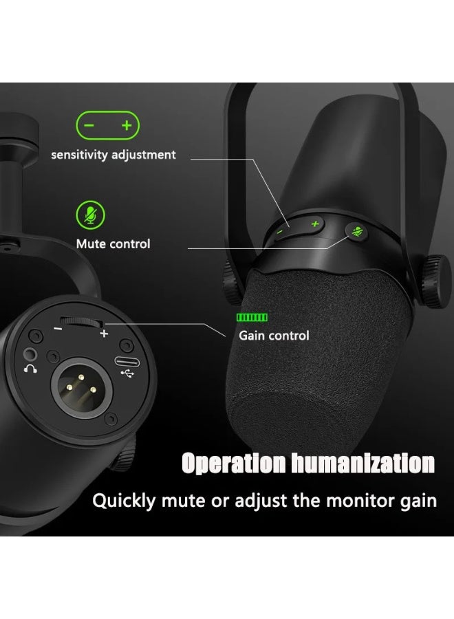 ميكروفون ديناميكي احترافي ZFSZ ثنائي الوضع XLR/USB للاستوديو والبودكاست والألعاب والبث المباشر - Image 4