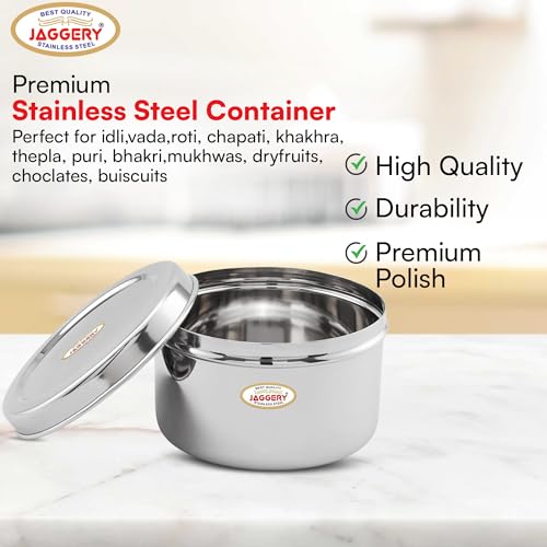 JAGGERY Brand Heavy Gauge Stainless Steel Container/Storage Box/Deep Betha Dabba/Grocery Canister/Multipurpose Dibba (Capacity- 4800Ml, Pack Of 1Pc) For Laddu,Papad,Chips,Idli, Silver - Image 2