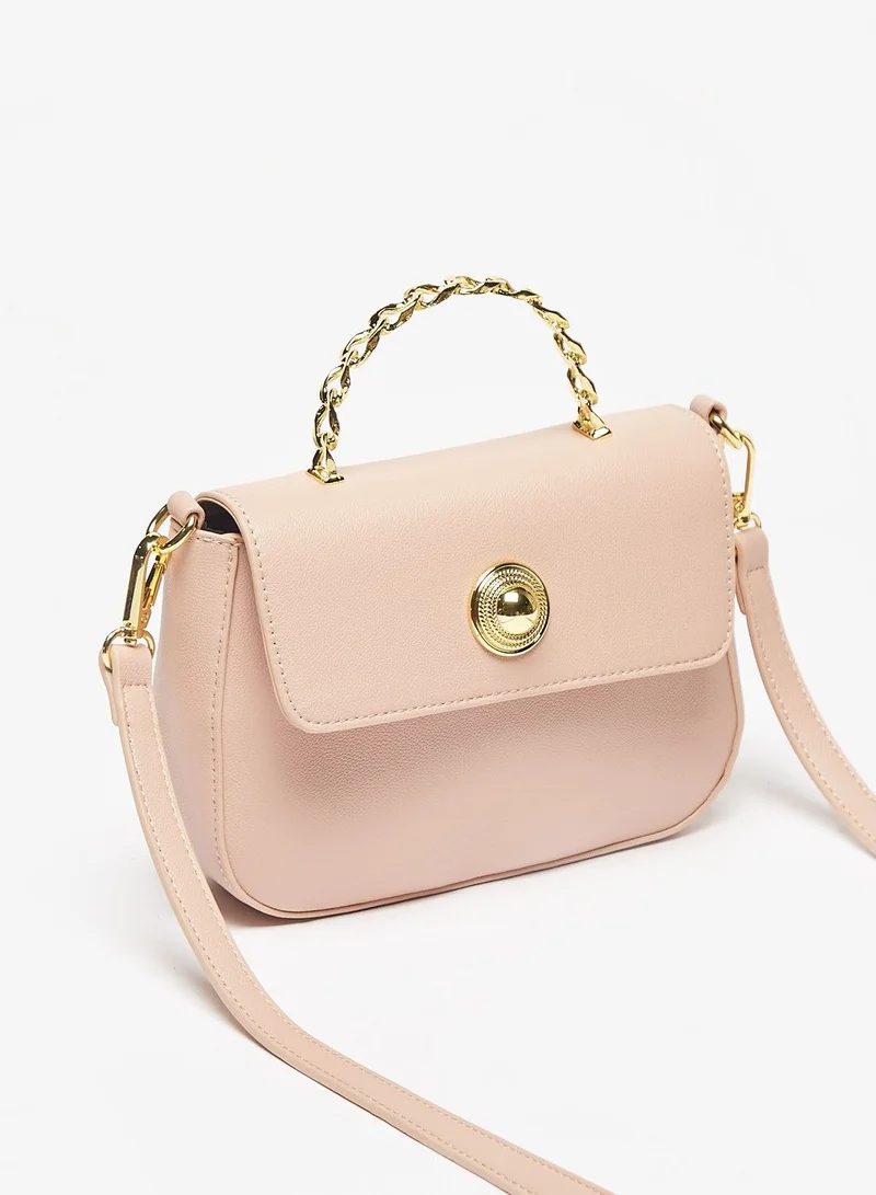 Flora Bella By Shoexpress Womens Solid Satchel Bag with Detachable Strap and Flap Closure