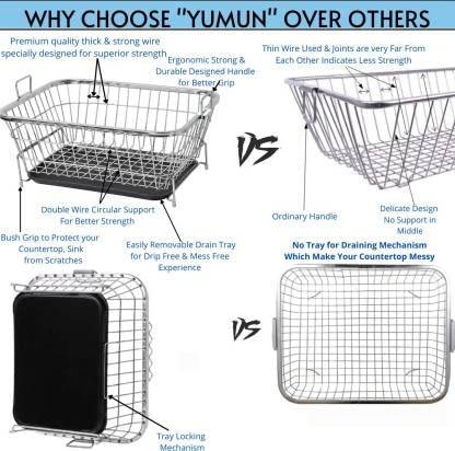 YUMUN Stainless Steel Dish Draining Rack Basket with Drip TraySize52x42x26 cm LxBxHDish Drainer for Kitchen Drying StandKudaPlate RackBartan Over Sink Counter Dish Rack Regular Use 2 - Image 4