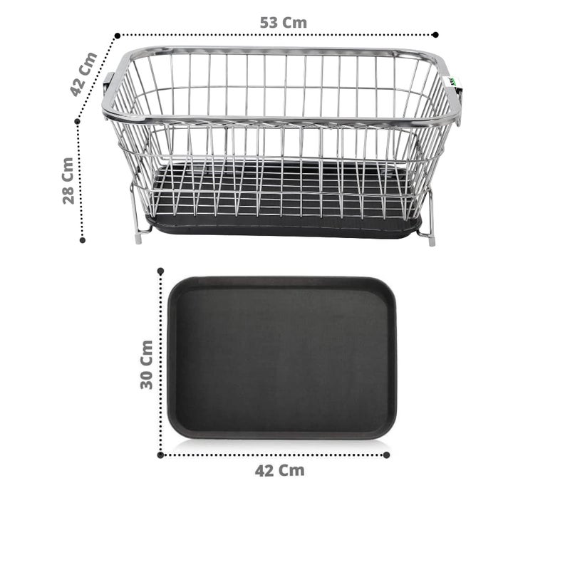 YUMUN Stainless Steel Dish Draining Rack Basket with Drip TraySize52x42x26 cm LxBxHDish Drainer for Kitchen Drying StandKudaPlate RackBartan Over Sink Counter Dish Rack Regular Use 2 - Image 2