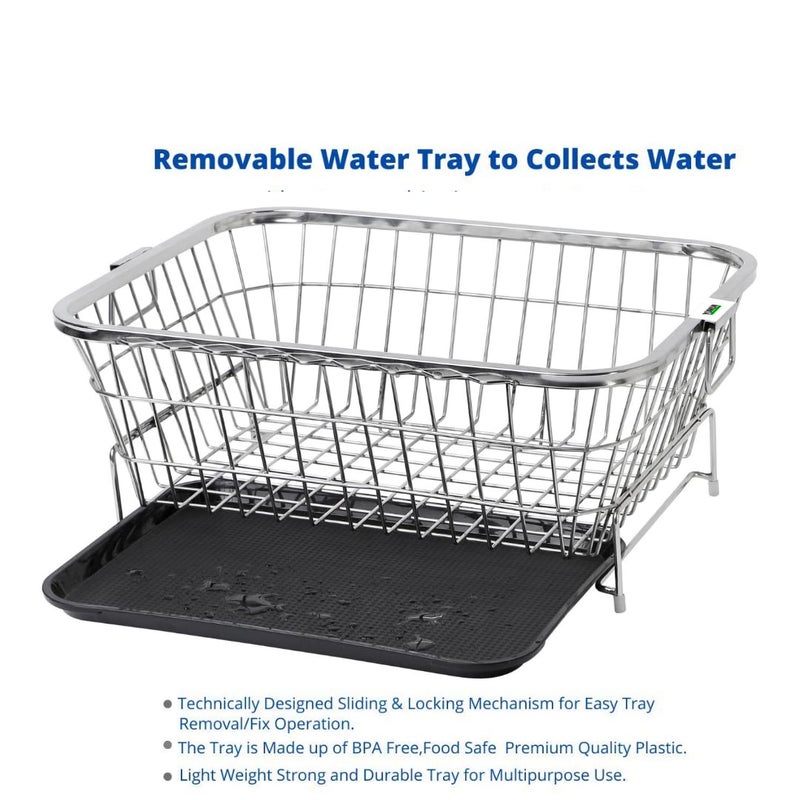 YUMUN Stainless Steel Dish Draining Rack Basket with Drip TraySize52x42x26 cm LxBxHDish Drainer for Kitchen Drying StandKudaPlate RackBartan Over Sink Counter Dish Rack Regular Use 2 - Image 3