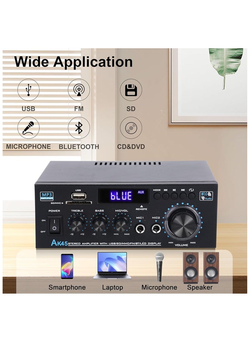 AL RAID Home Audio Amplifier Bluetooth 5.0 Amplifier,300Wx2 Dual Channel Speaker Amplifier with FM Radio, USB, SD Card Input for Home Theater Audio Stereo System with Remote Control - Image 2