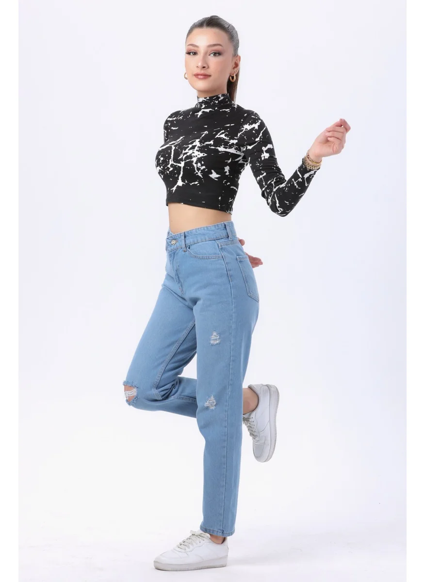 Tofisa 23809-ICE-BLUE Mom Jeans Jeans