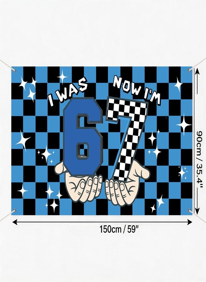 I was 6 Now I'm 7 Birthday Backdrop Banner,Blue Black Grid 6 7 Birthday Party Decorations,Pixelated Blocks 6 7 Birthday Party Background Photography - Image 5