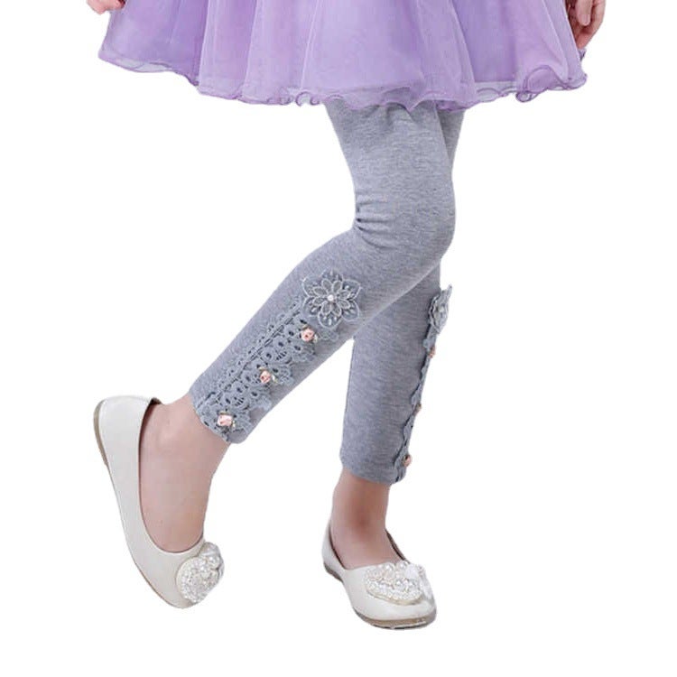 Women'S Children'S Wear Leggings Baby'S Western Style Children'S Personalized Trendy Brand Korean Style Three-Dimensional Flower Cartoon Outer Wear Trousers - Image 5