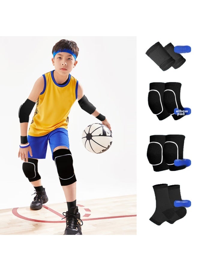 Chidong Children's Knee And Elbow Pads, Upgraded Cycling Set With Wrist Guards, Ankle Protection, Sports Football Kneeling Anti-fall, 8 Pieces, Black, Size S - Image 3