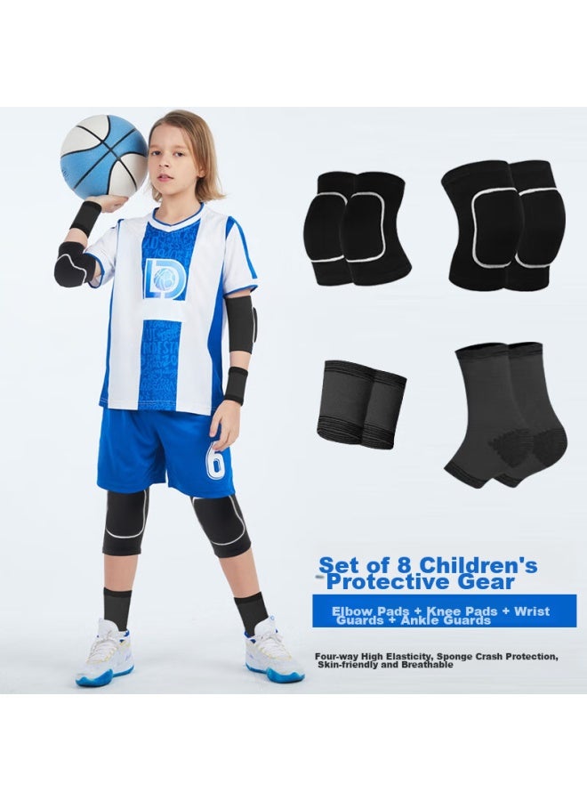 Chidong Children's Knee And Elbow Pads, Upgraded Cycling Set With Wrist Guards, Ankle Protection, Sports Football Kneeling Anti-fall, 8 Pieces, Black, Size S - Image 1