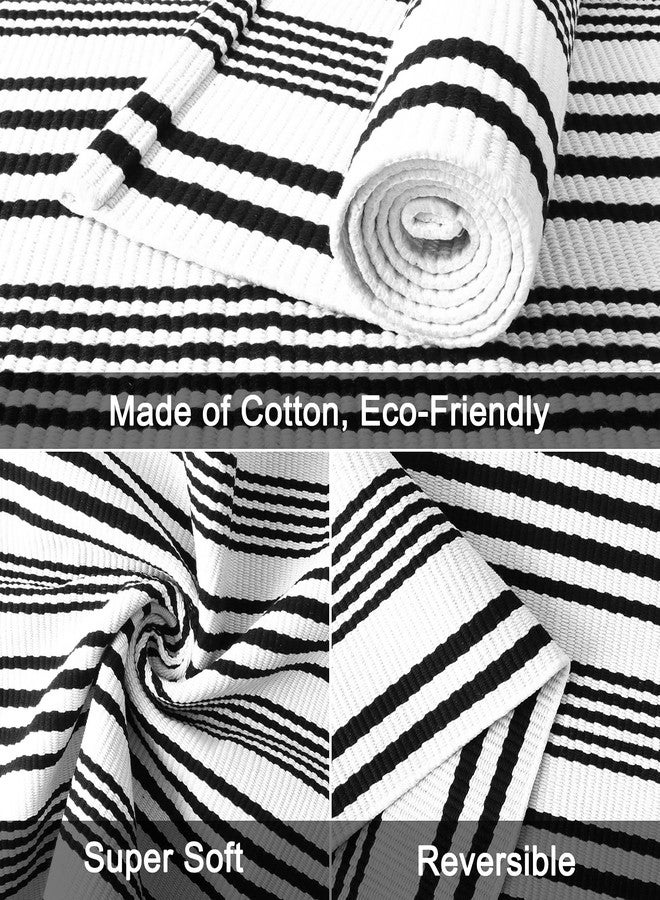 LEEVAN Black and White Striped Outdoor Rug, 27.5"x43" Cotton Modern Hand-Woven Reversible Front Porch Door Mat Welcome Layered Doormat Washable Doorway Carpet for Farmhouse Kitchen Laundry Room - Image 3