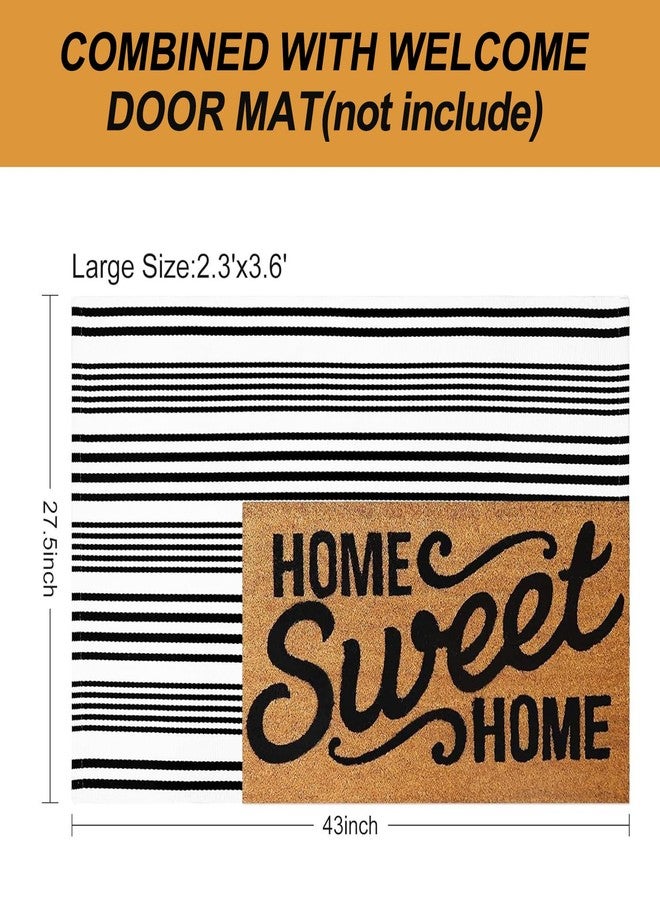 LEEVAN Black and White Striped Outdoor Rug, 27.5"x43" Cotton Modern Hand-Woven Reversible Front Porch Door Mat Welcome Layered Doormat Washable Doorway Carpet for Farmhouse Kitchen Laundry Room - Image 5