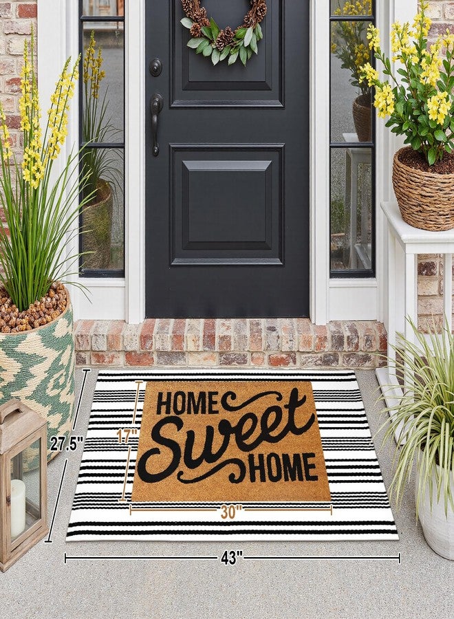 LEEVAN Black and White Striped Outdoor Rug, 27.5"x43" Cotton Modern Hand-Woven Reversible Front Porch Door Mat Welcome Layered Doormat Washable Doorway Carpet for Farmhouse Kitchen Laundry Room - Image 2