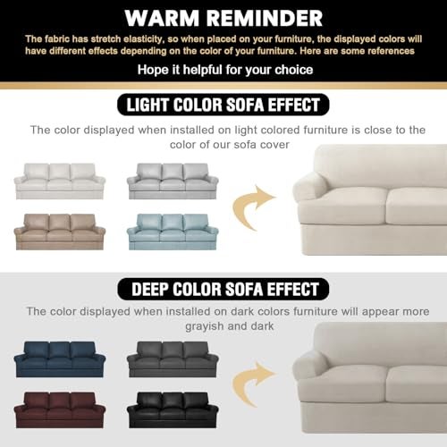 PrinceDeco T Cushion Sofa Slipcover 4 Pieces Sofa Covers for T Cushion Couch Soft Sofa Slip Covers Furniture Protector with 3 Individual T Shape Seat Covers (70"-88"), Island Fossi - Image 2