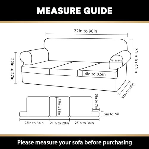 PrinceDeco T Cushion Sofa Slipcover 4 Pieces Sofa Covers for T Cushion Couch Soft Sofa Slip Covers Furniture Protector with 3 Individual T Shape Seat Covers (70"-88"), Island Fossi - Image 3