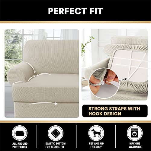 PrinceDeco T Cushion Sofa Slipcover 4 Pieces Sofa Covers for T Cushion Couch Soft Sofa Slip Covers Furniture Protector with 3 Individual T Shape Seat Covers (70"-88"), Island Fossi - Image 5