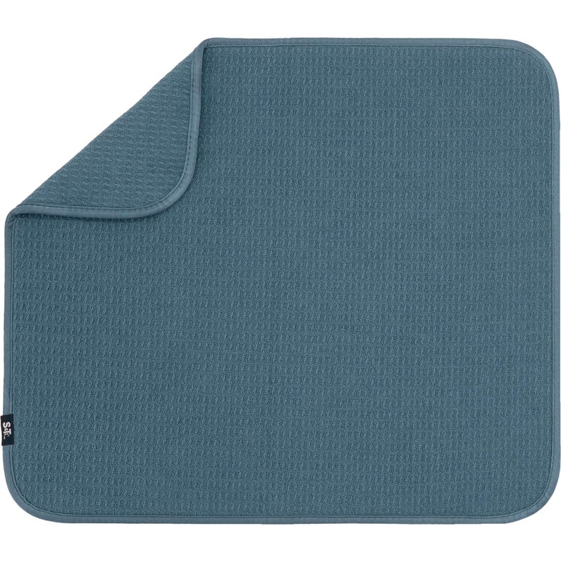 S&T INC. Dish Drying Mat  Highly Absorbent Microfiber Kitchen Counter Mat  Dish Drying Pad for Dishes  Utensils  Pots and Pans  Large 16"" x 18""  Tapestry Blue - Image 1