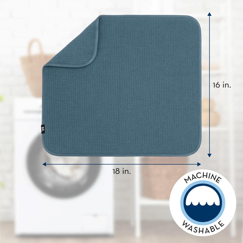 S&T INC. Dish Drying Mat  Highly Absorbent Microfiber Kitchen Counter Mat  Dish Drying Pad for Dishes  Utensils  Pots and Pans  Large 16"" x 18""  Tapestry Blue - Image 5