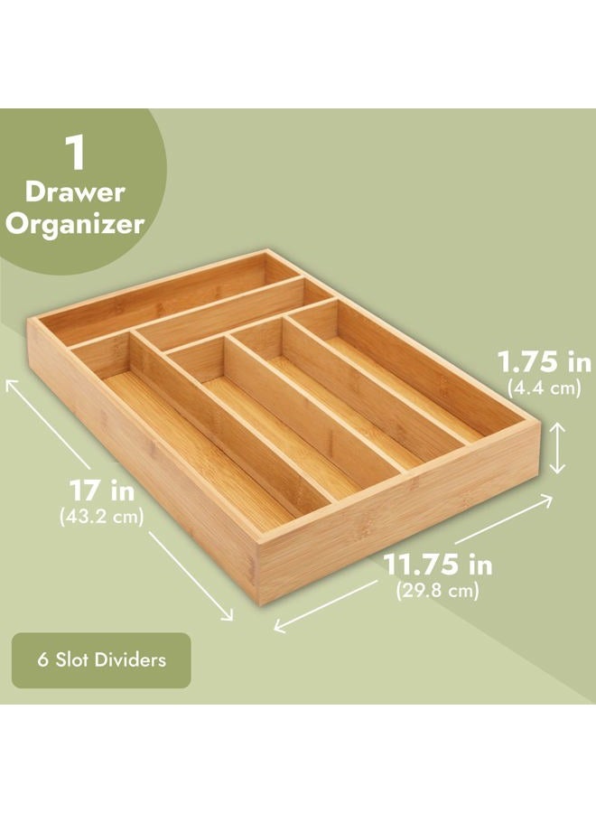 Juvale Drawer Organizer - Bamboo Drawer Organizer - Large Bamboo 6 Slot Silverware Drawer Dividers - Flatware Tray - 17 Inch - Image 4