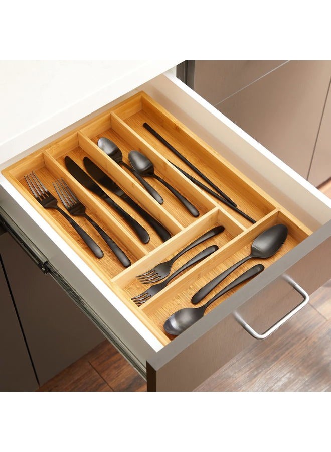Juvale Drawer Organizer - Bamboo Drawer Organizer - Large Bamboo 6 Slot Silverware Drawer Dividers - Flatware Tray - 17 Inch - Image 3